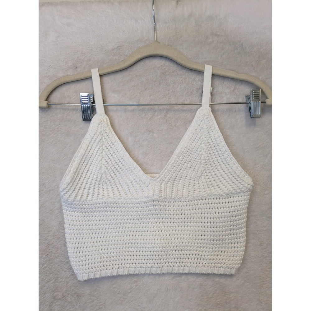 Hollister Crochet Cami Women's XS White V-Neck Adjustable Strap Cropped Tank Top